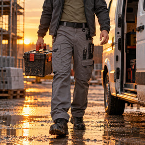 Gris – Pantalon de travail sur chantier après la pluie